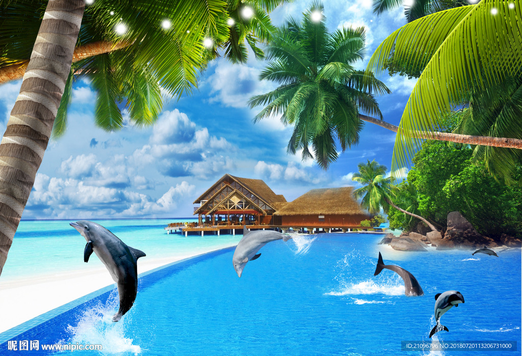 海豚风景背景墙