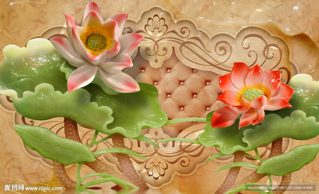 玉雕背景墙 荷花