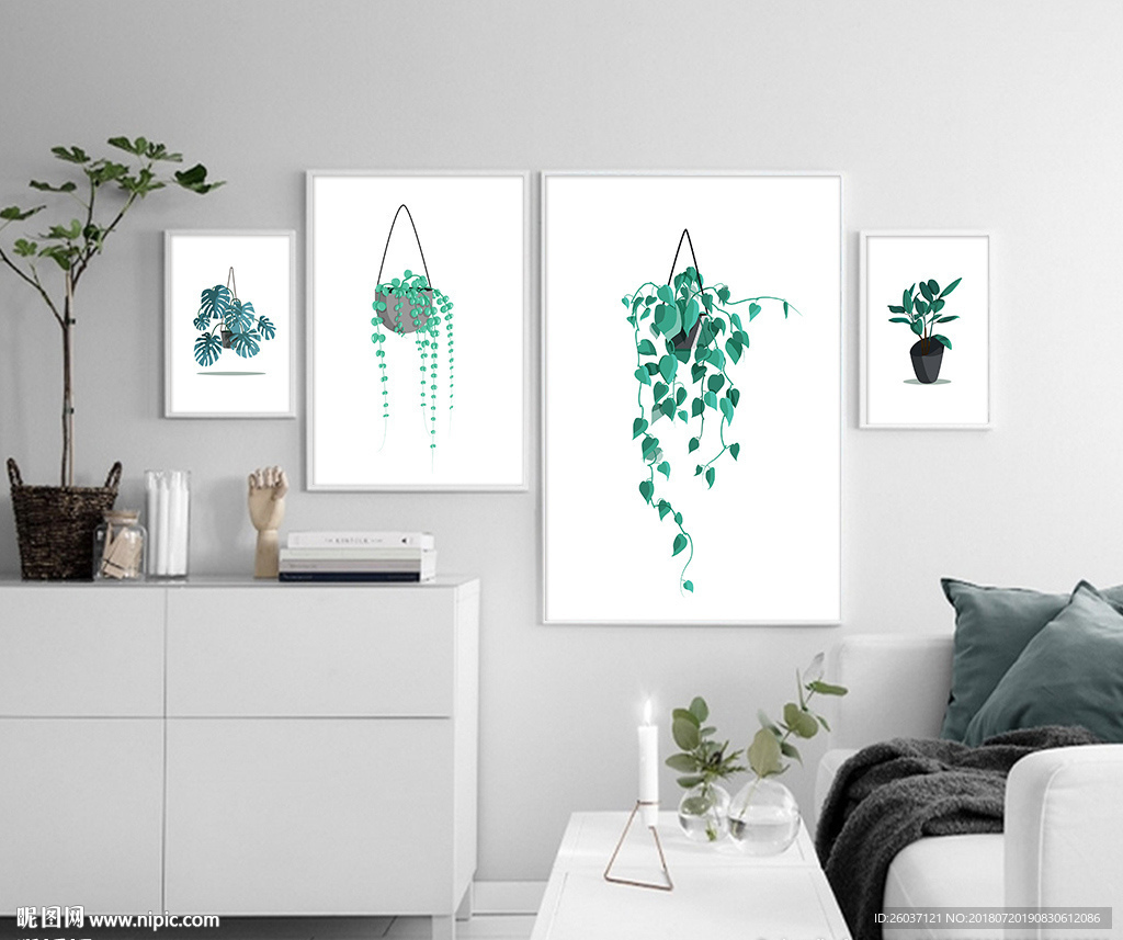 北欧小清新绿植吊篮装饰画