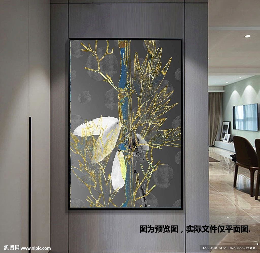 金色竹子抽象新中式装饰画