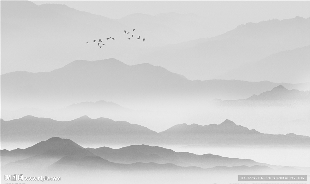 大型新中式水墨山水背景