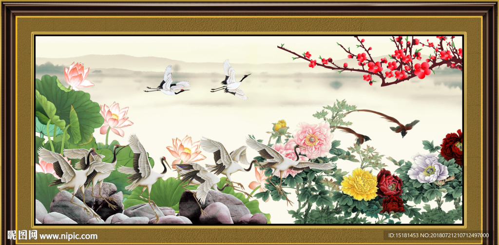 牡丹仙鹤图