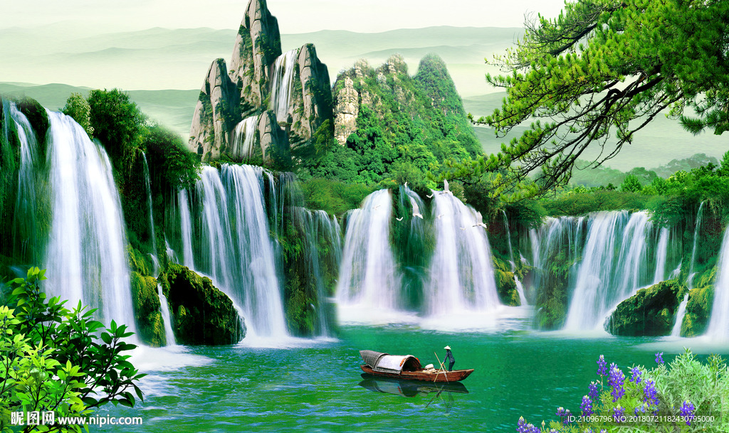 山水风景背景墙