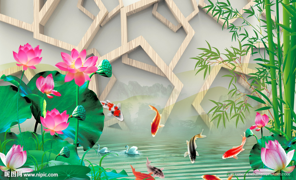 3d背景墙荷花