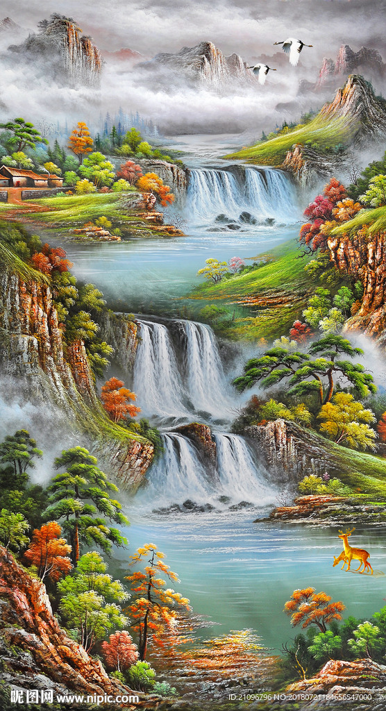 山水油画风景背景墙