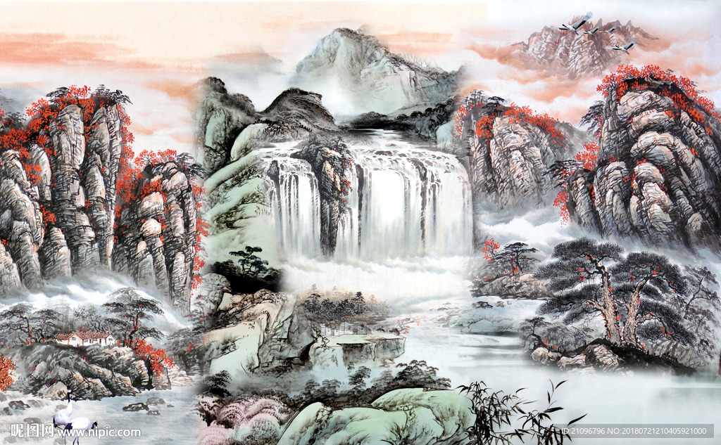 山水国画背景墙