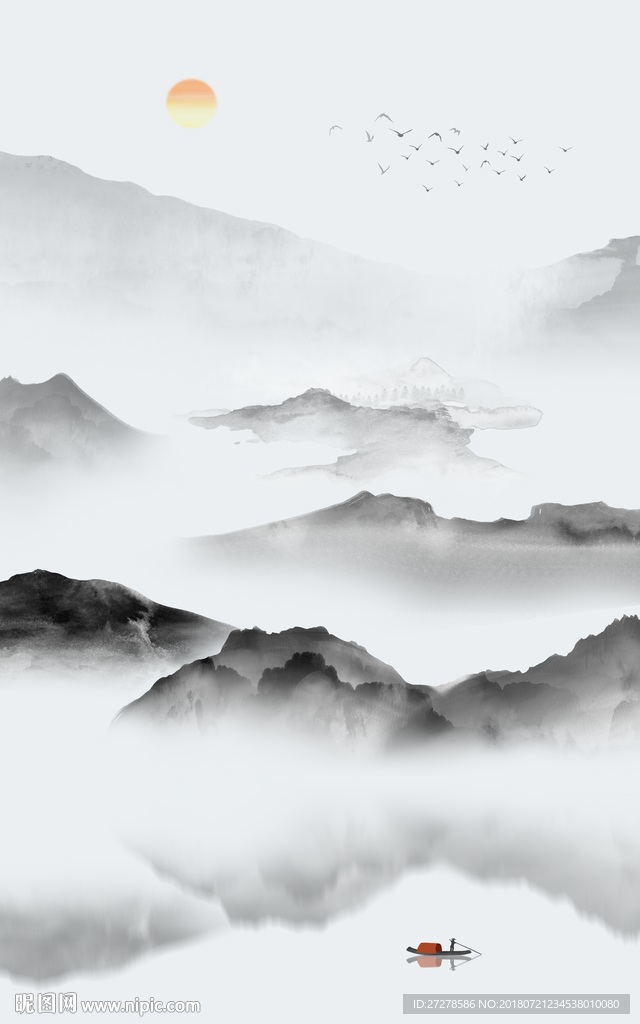 竖幅高清水墨山水装饰画