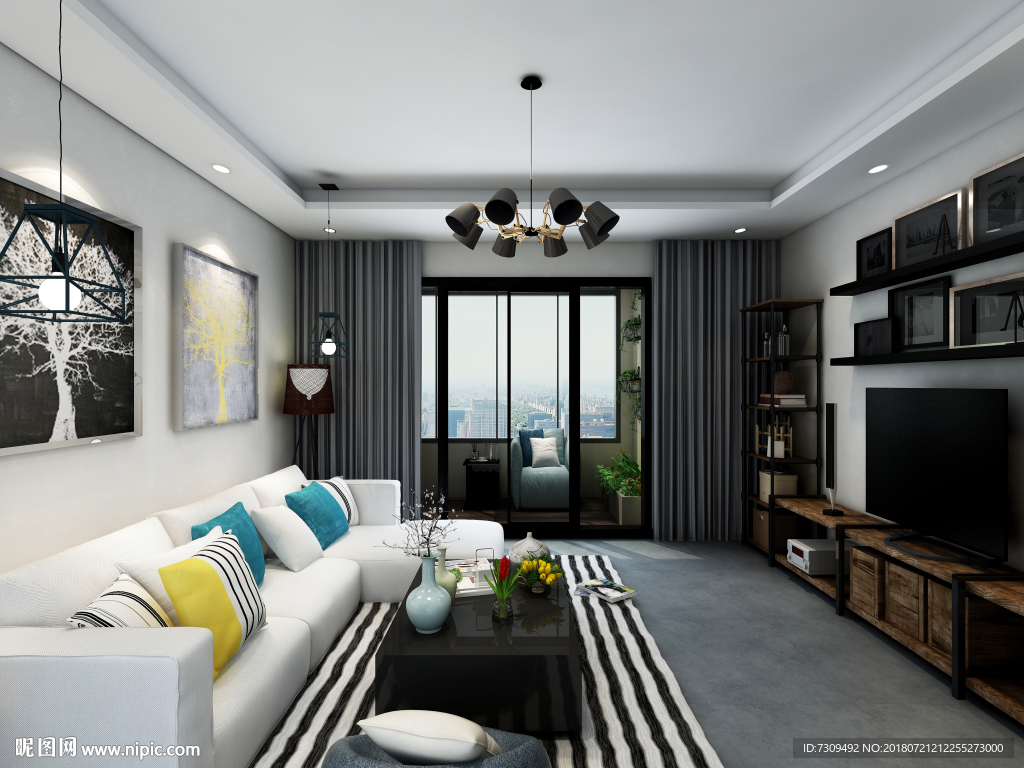 简约工业风客厅装修效果图