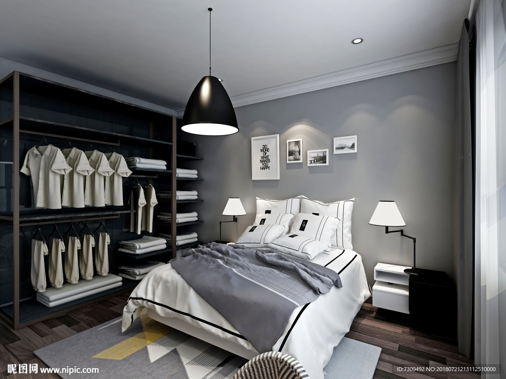 简约工业风灰调卧室装修效果图