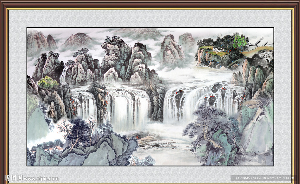流水国画山水