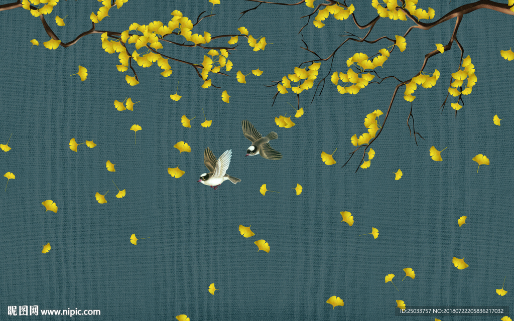 富贵银杏飞鸟欧式新中式玄关屏风