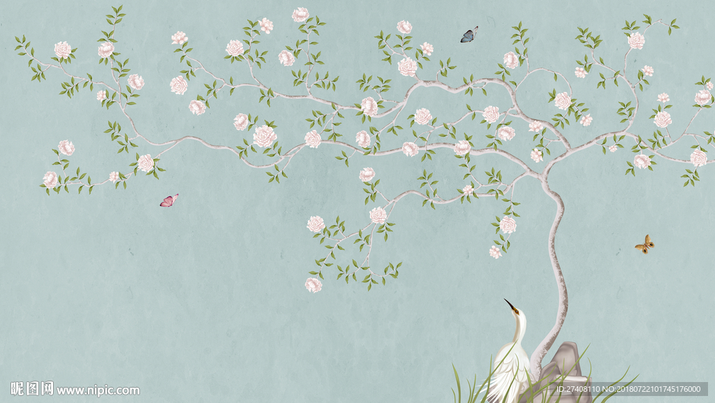 手绘花鸟背景墙