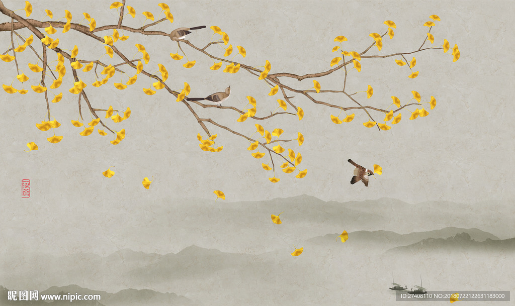 手绘花鸟背景墙