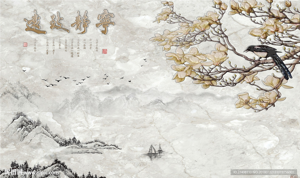 手绘花鸟背景墙