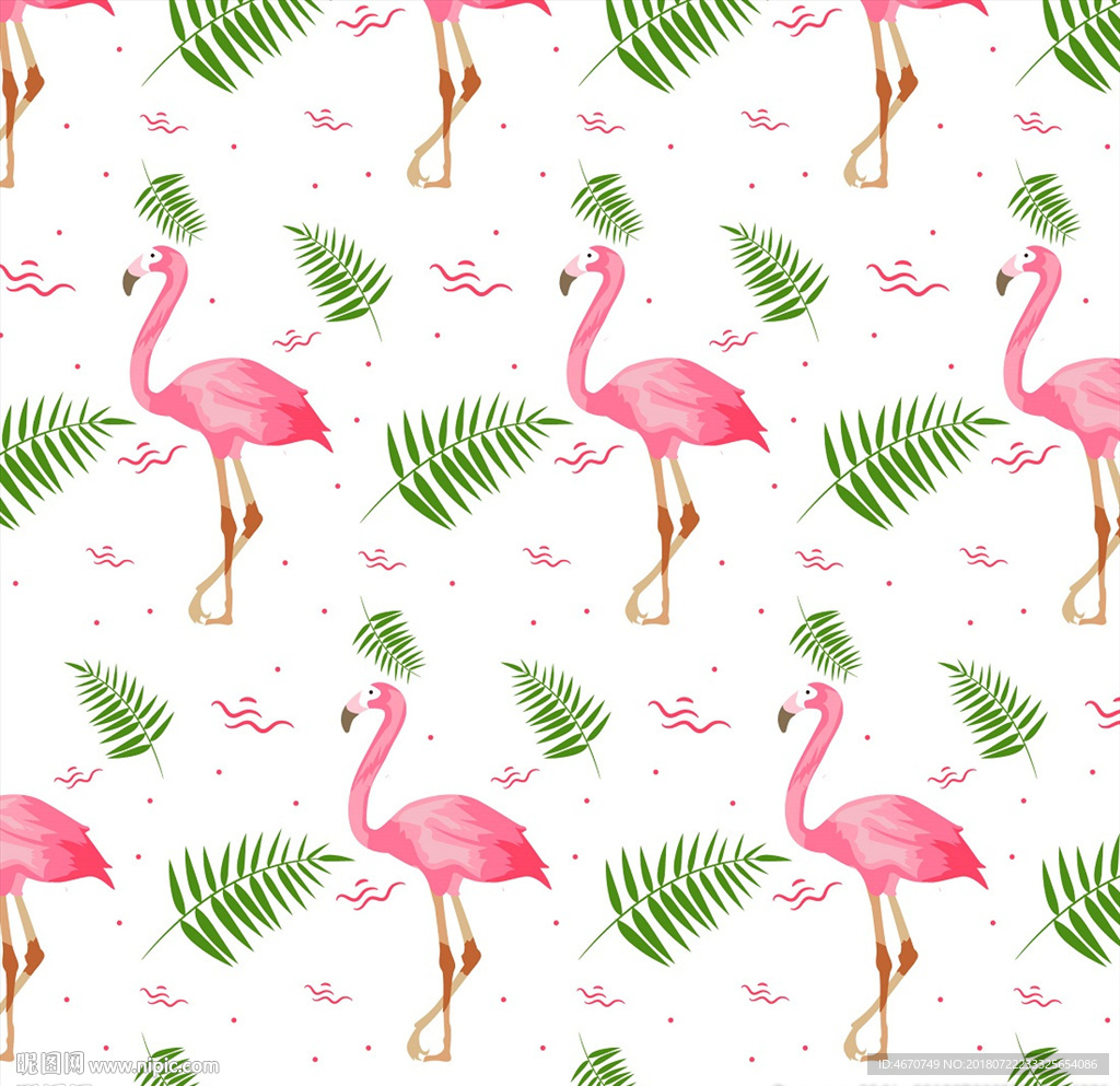 火烈鸟绿植叶子印花图案