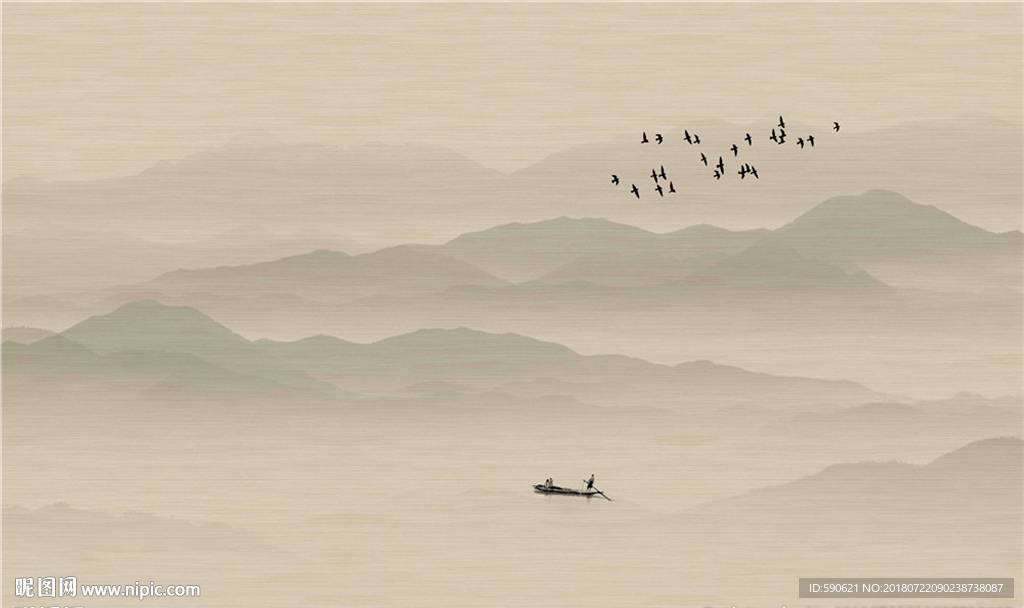 新中式背景墙壁画