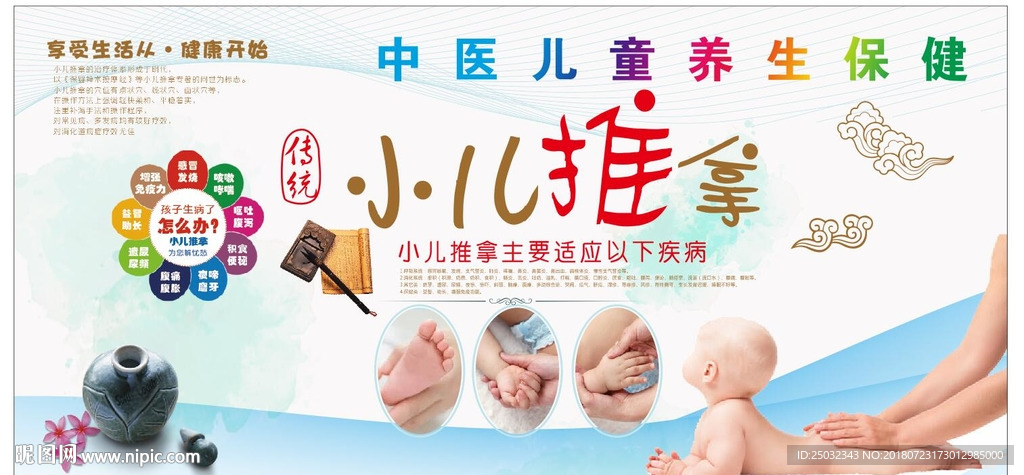 小儿推拿绿色健康宣传展板设计