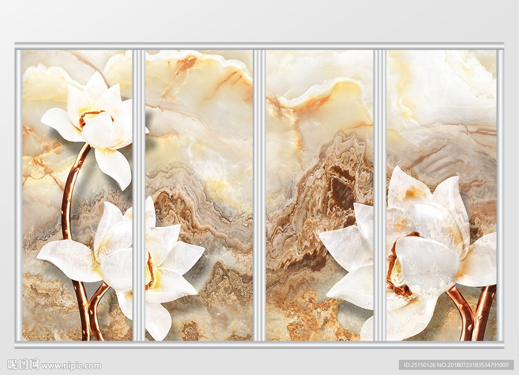 立体荷花大理石纹移门