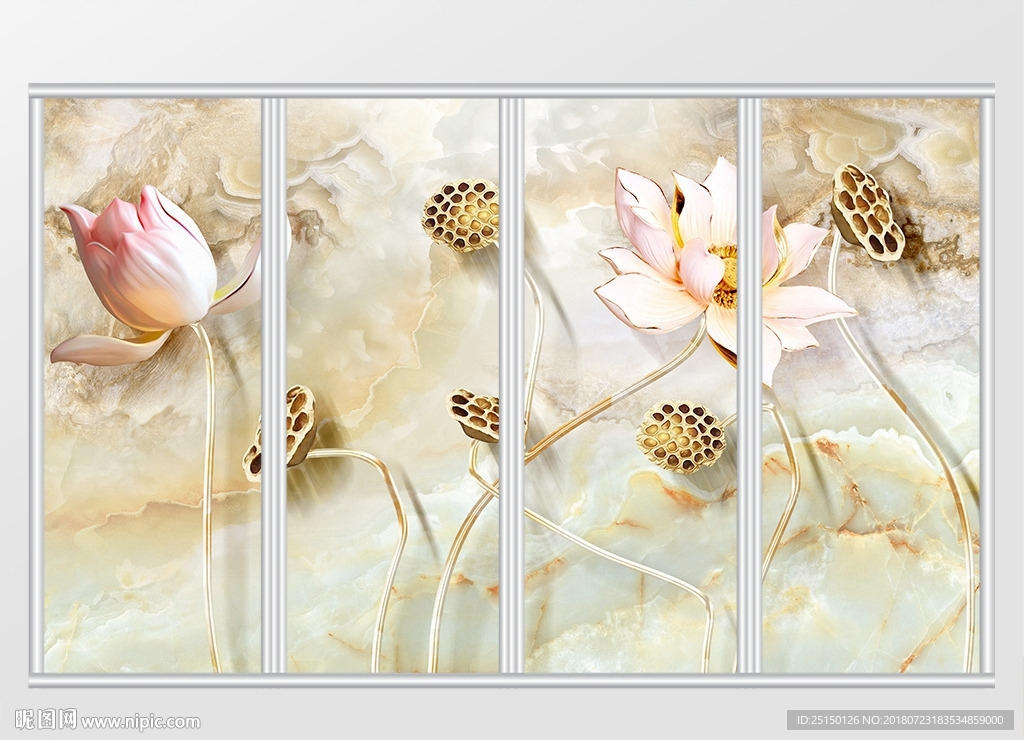 3d立体金莲大理石纹移门