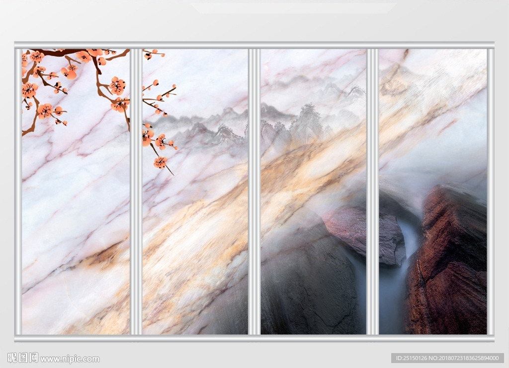 梅花山峦石头大理石纹理移门