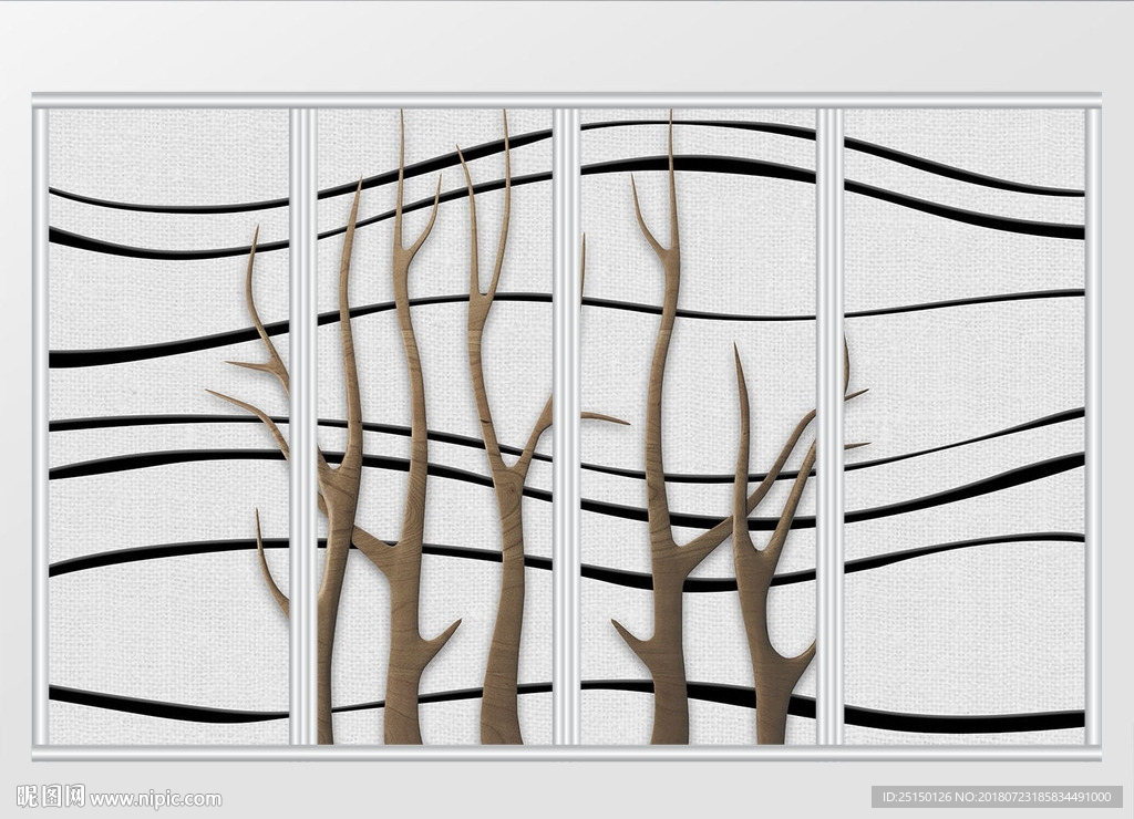 现代简约3D浮雕树枝线条移门