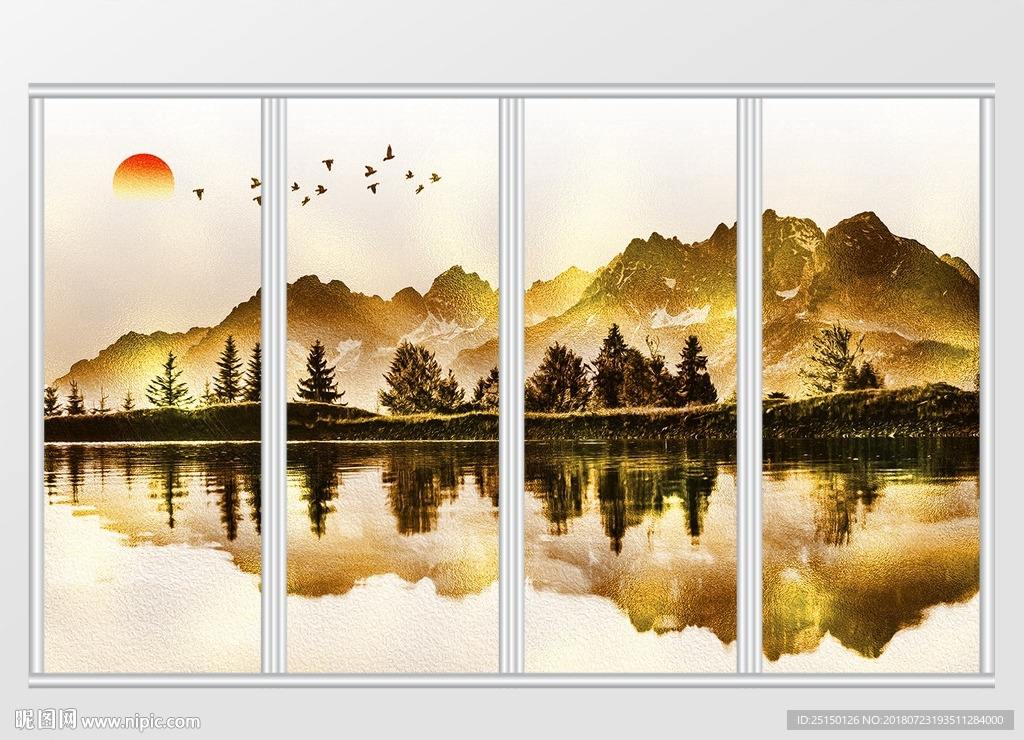 新中式金箔山水移门