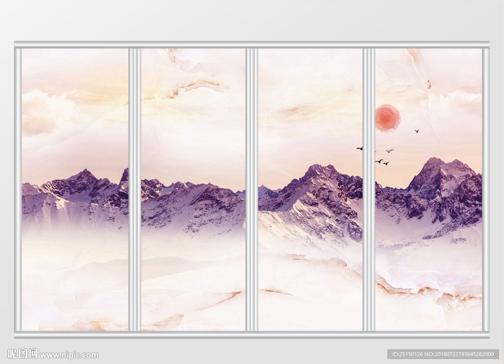 大理石纹山水日出岩石移门