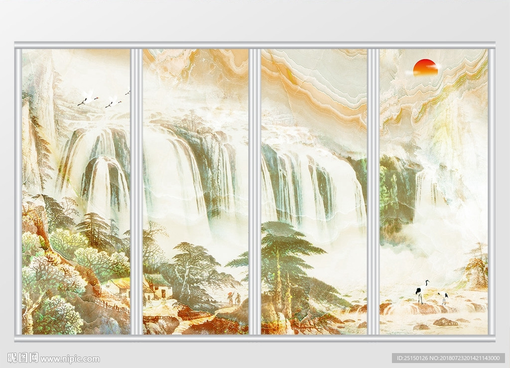 大理石山水移门