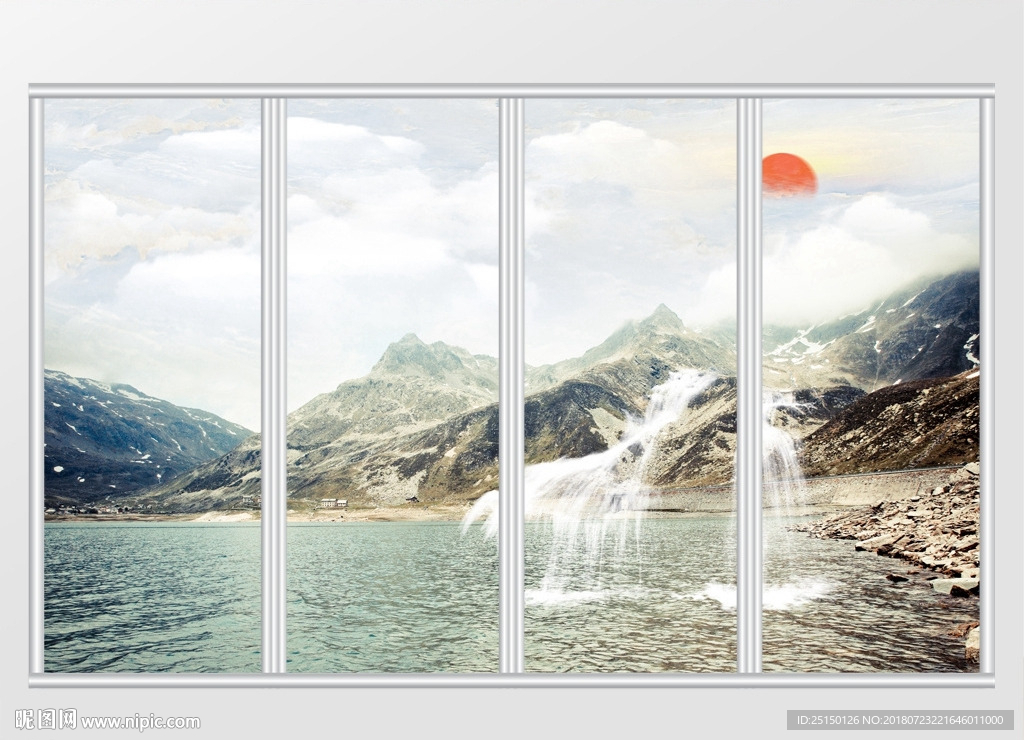 大理石纹山水日出移门