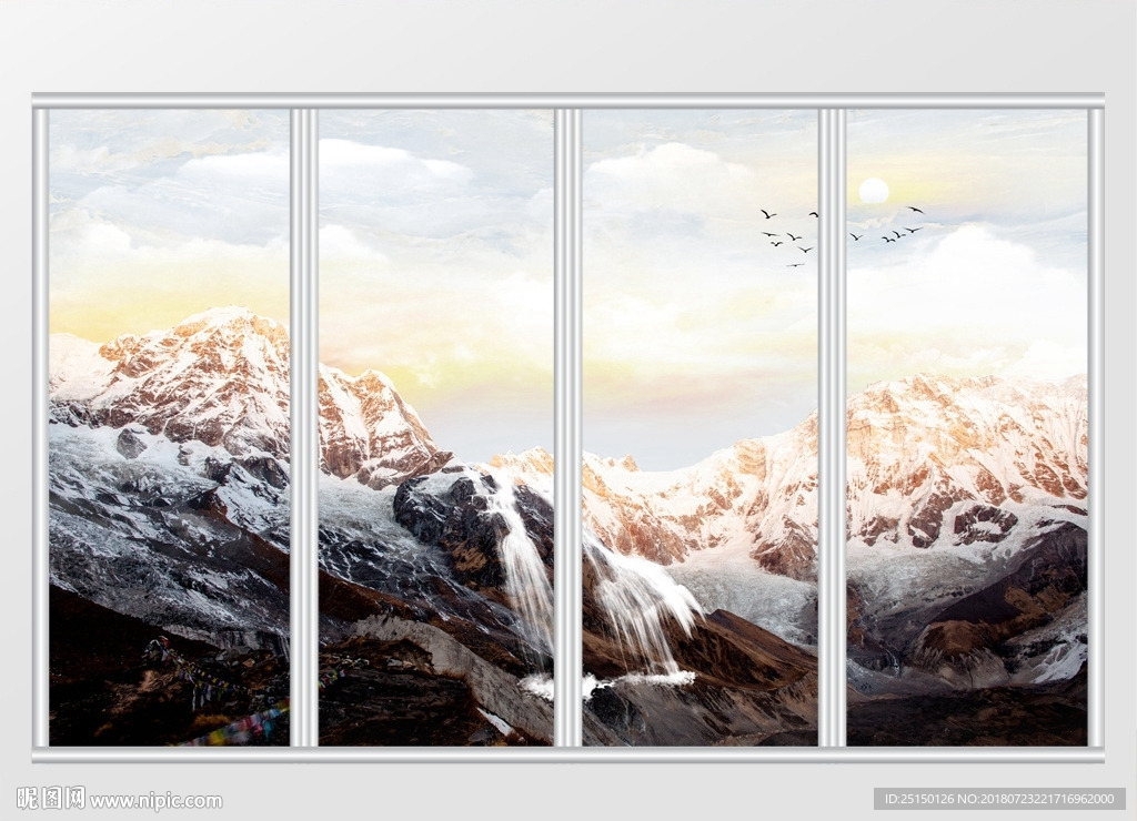 大理石纹岩石山水移门