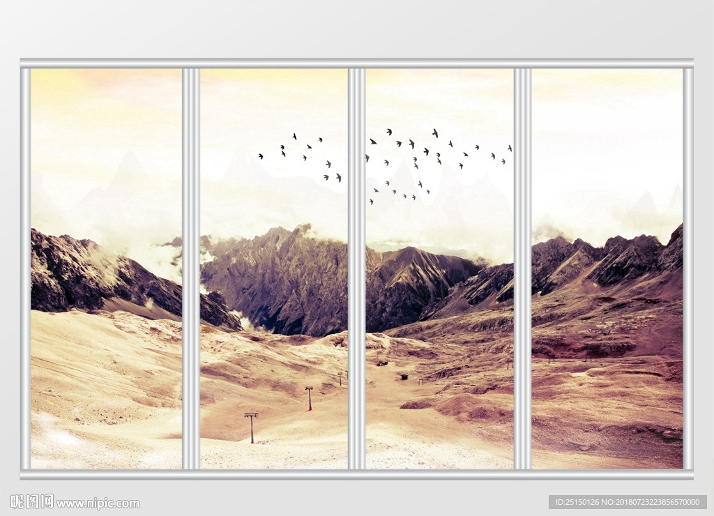 大理石纹山水日出移门