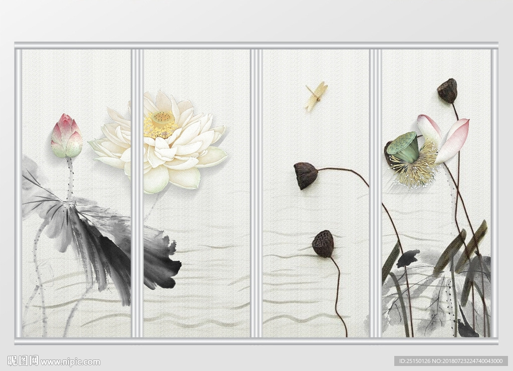 新中式古韵睡莲移门