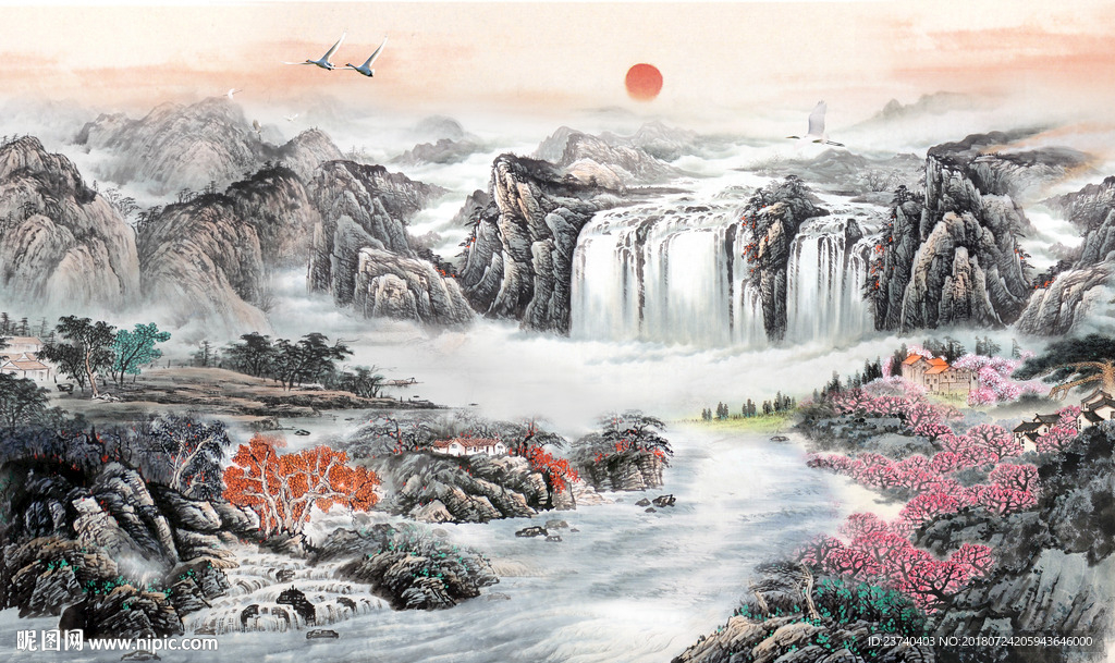 山水国画背景墙