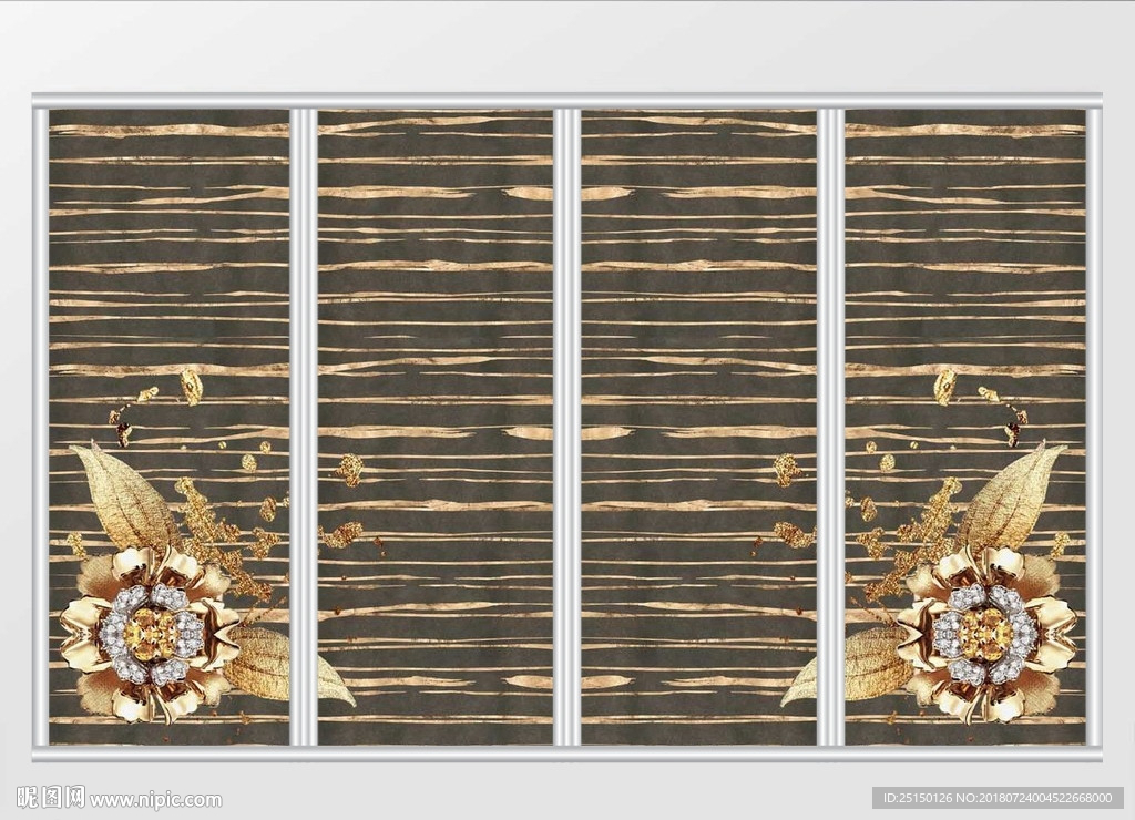 现代大气金箔花卉移门