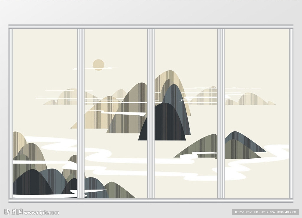 中国风手绘山水移门