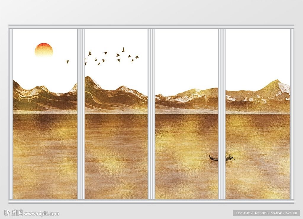 新中式金色山水风景移门