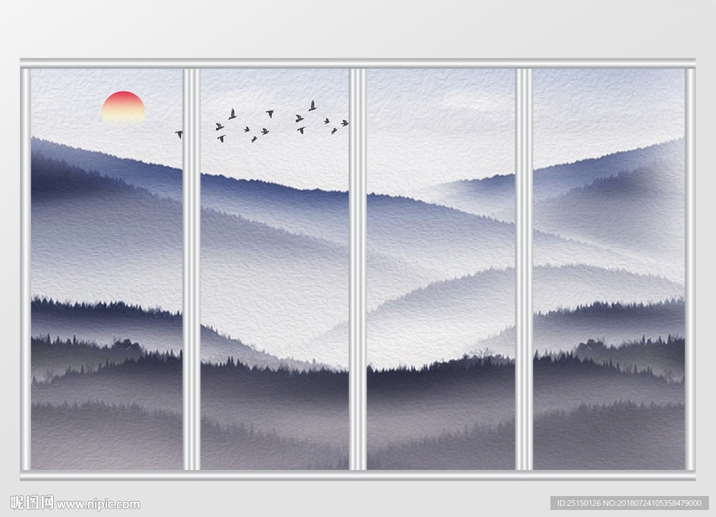 新中式意境山水风光移门