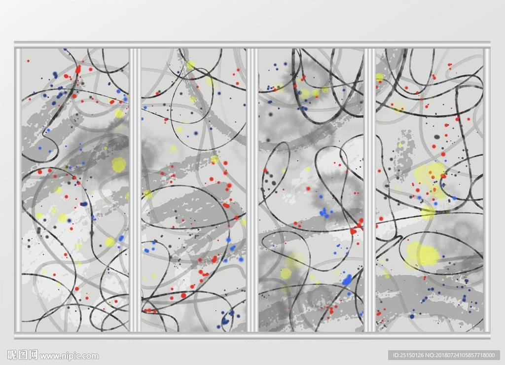 手绘抽象彩墨线条移门