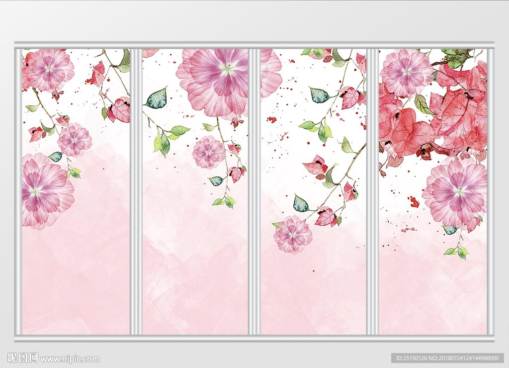 现代简约唯美粉色花卉移门