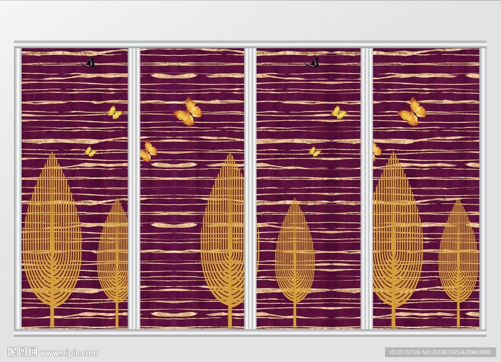 现代唯美金箔绿植移门