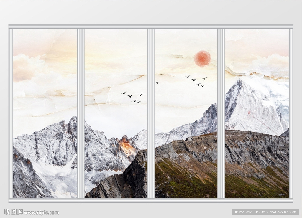 大理石岩石日出移门