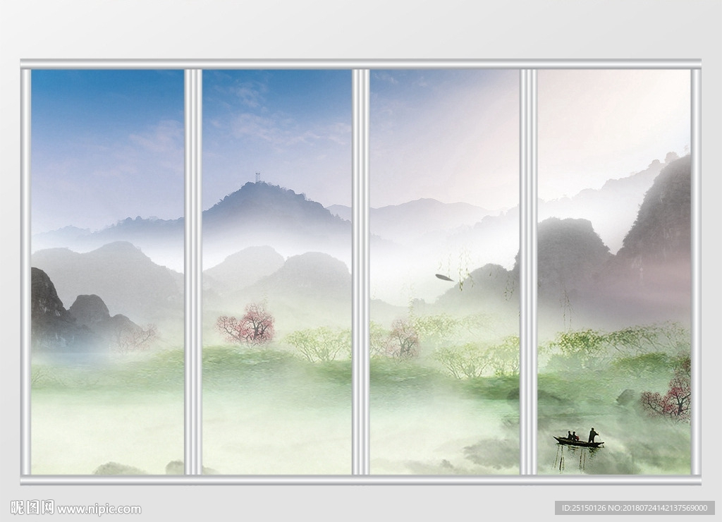 创意中式山水风景移门