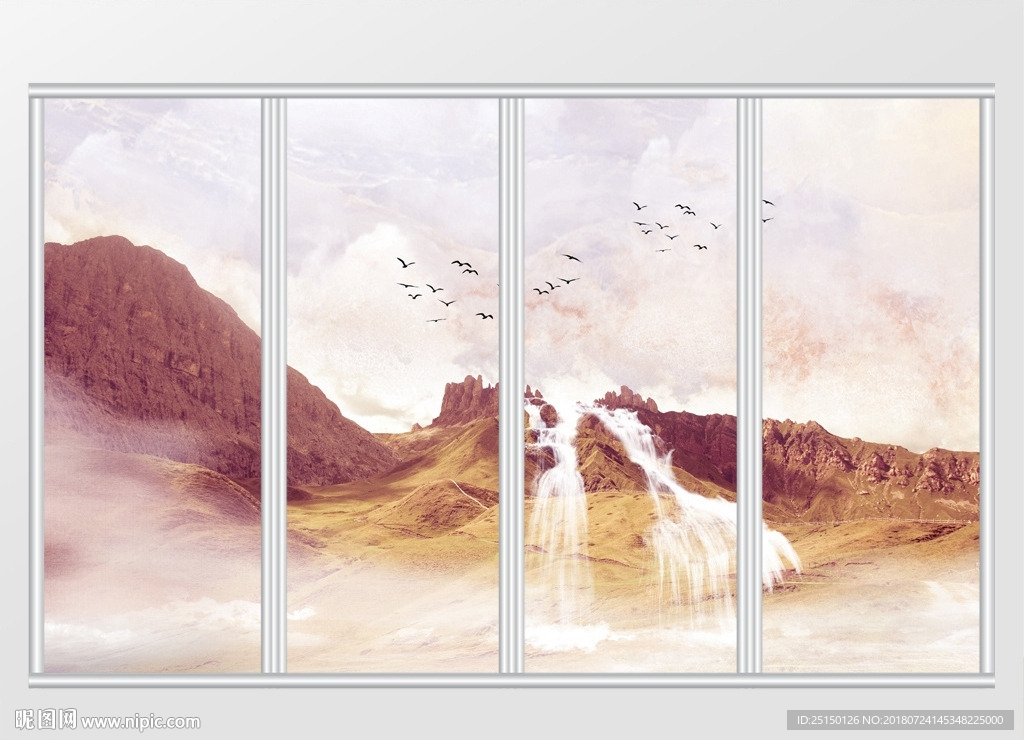 大理石纹山水移门