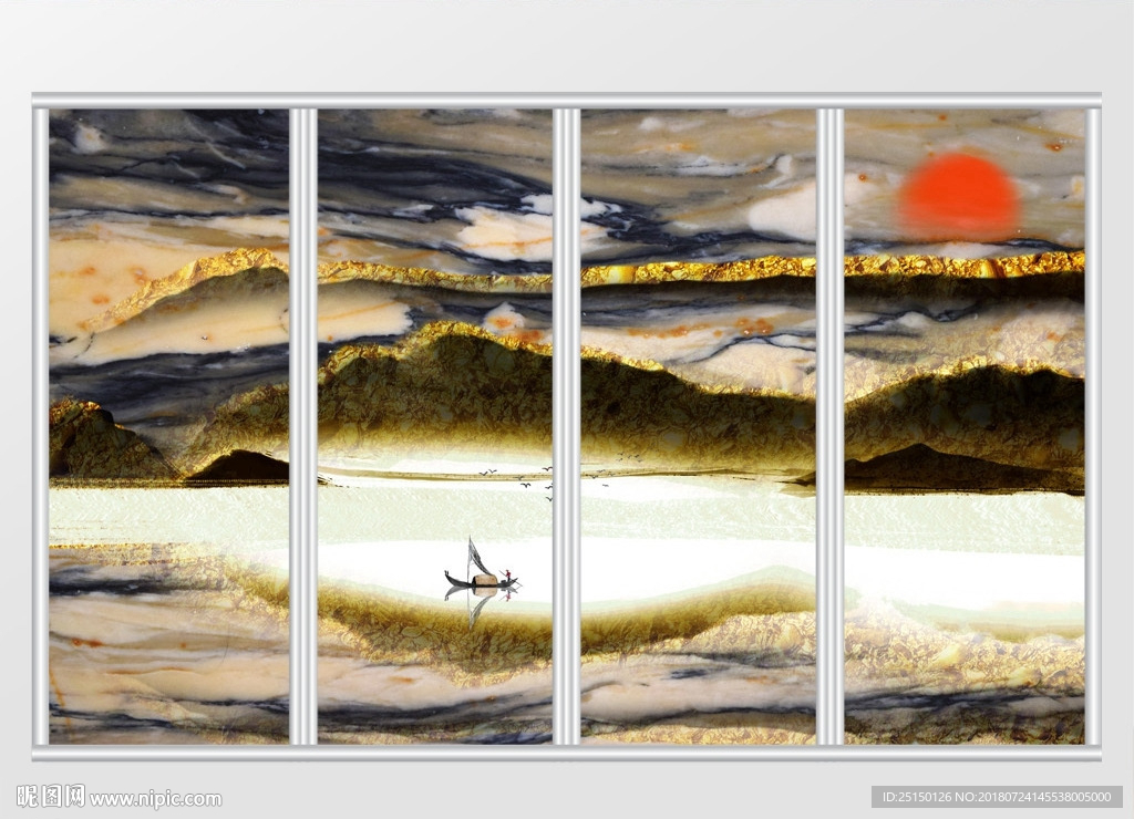 金色山峦夕阳移门