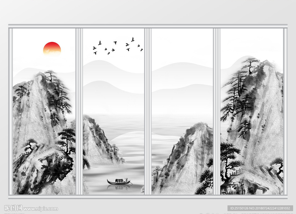 新中式水墨山水意境风移门