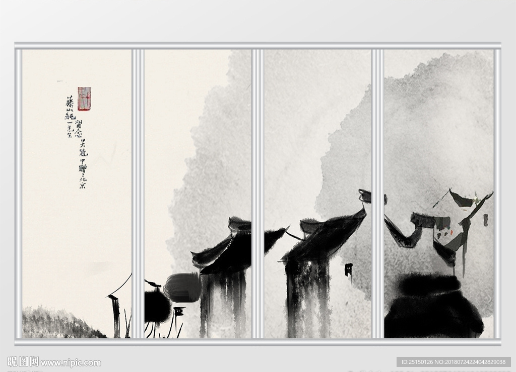 中式印象水墨画移门