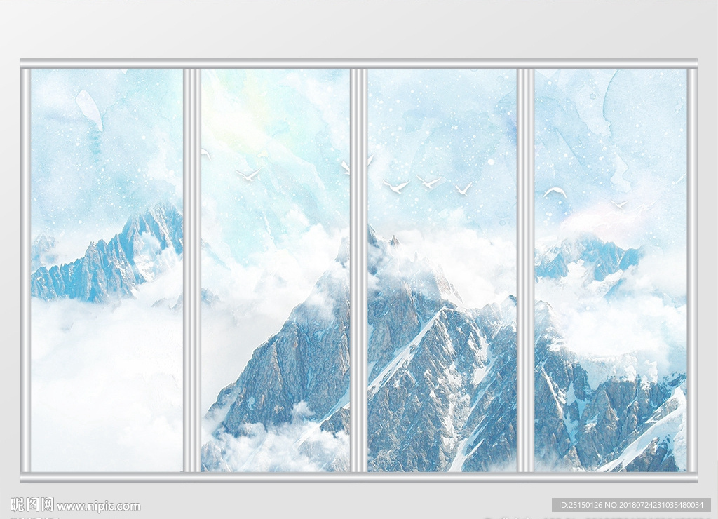 大理石山水画移门