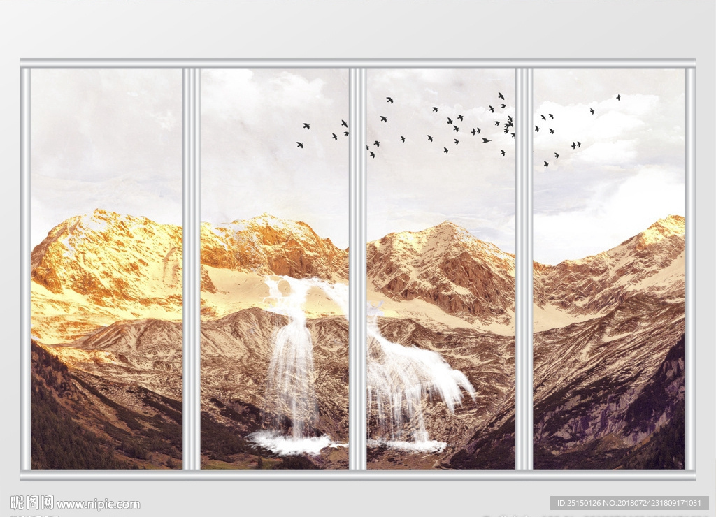 大理石纹海纳百川流水岩石移门