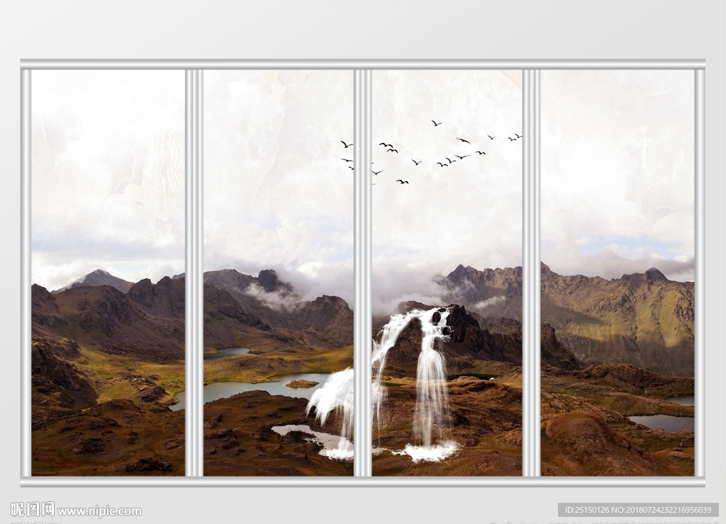 大理石纹岩石流水移门