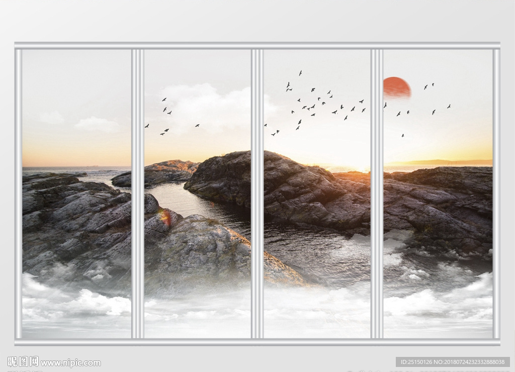 大理石岩石风景移门